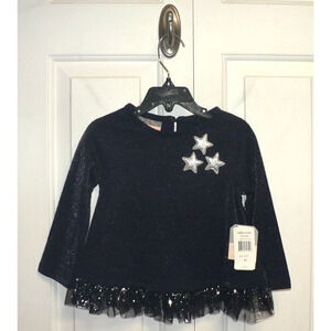 Pippa & Julie Baby Girls Long Sleeve Tutu‎ Hem Stars Dress Navy/Silver 2T $44
